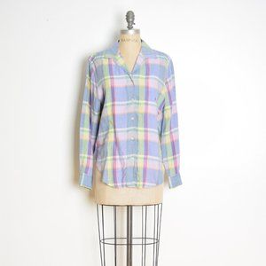 vintage 90s top Ralph Lauren linen pastel plaid button up shirt blouse M